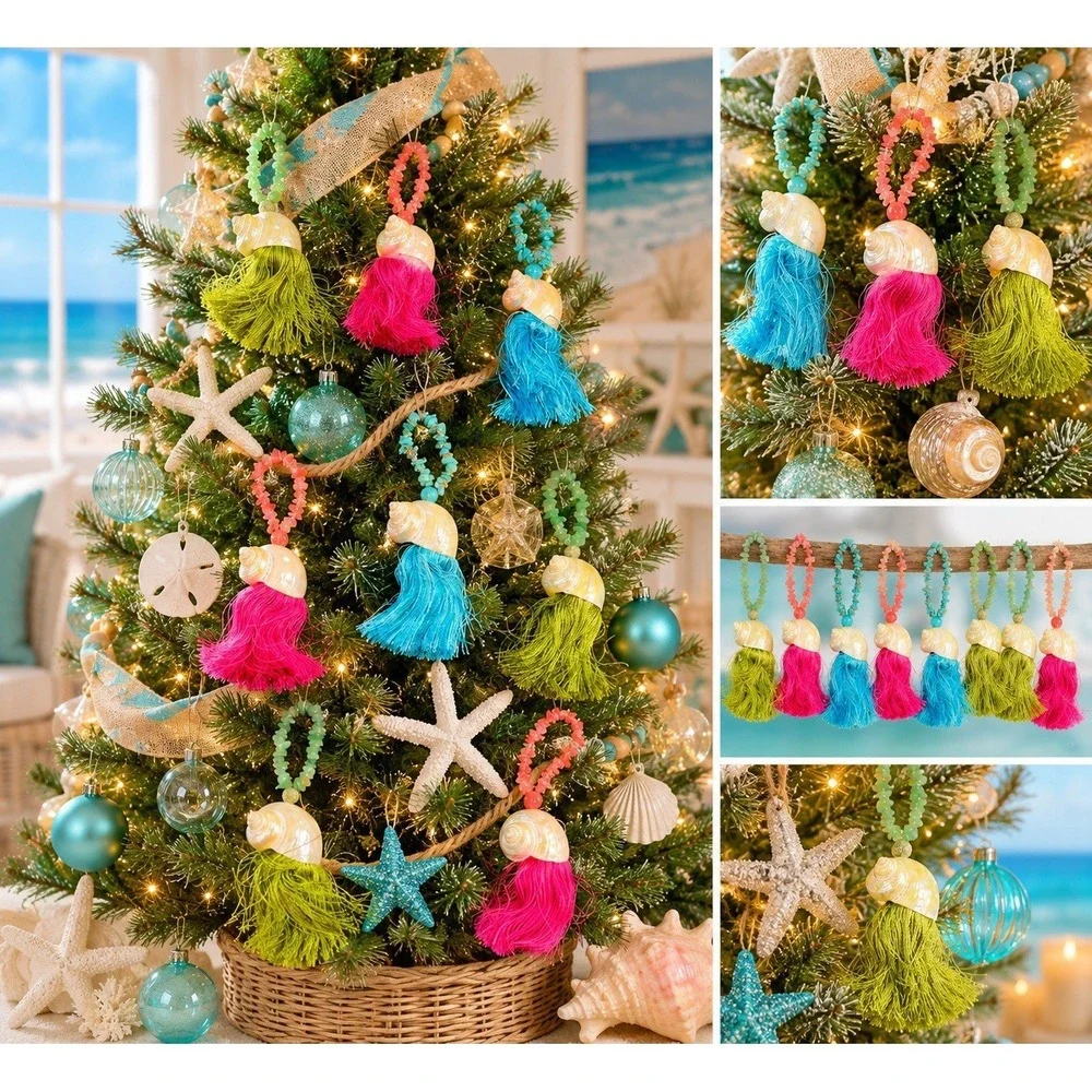 Lot 8 Handmade Shell Tassel Ornaments Coastal Beach Christmas Tree Decor‎ 7